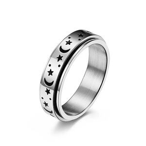 NEW•Moon & Stars Silver Matte SS rotating ring